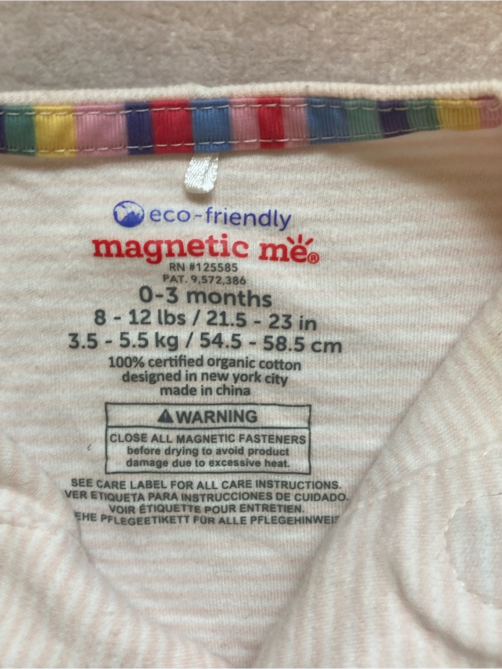 Magnetic Me Baby Striped One-Piece Footed Sleeper - Pink & White. Size 0-3 - Picture 4 of 5